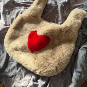 Alex Max Plush Beige Bag with Red Accent